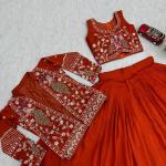 Designer Vichitra Silk Crop Top Lehenga Set with Jacket & Belt (PC)