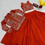 Designer Vichitra Silk Crop Top Lehenga Set with Jacket & Belt (PC)