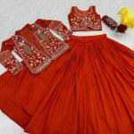 Designer Vichitra Silk Crop Top Lehenga Set with Jacket & Belt (PC)