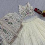 Designer Vichitra Silk Crop Top Lehenga Set with Jacket & Belt (PC)