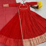 Designer Jacquard Weaving Gown with Dupatta (PC)