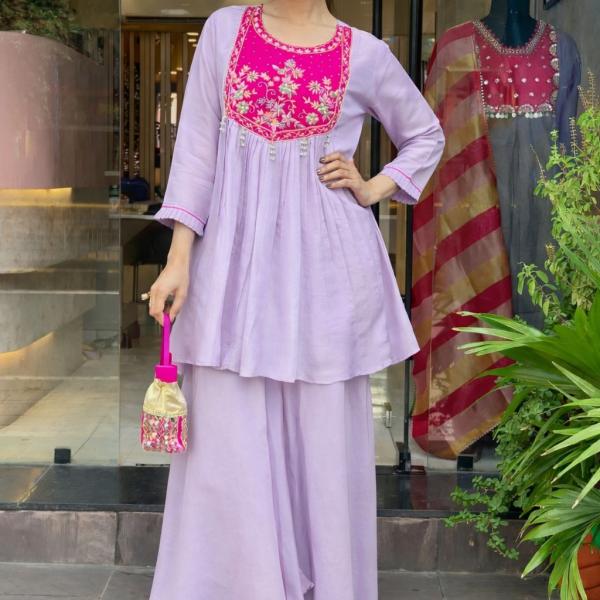 Glass Tissue Sharara Kurta Set (AD)