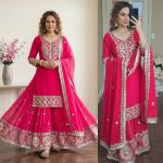 Designer Faux Georgette Embroidered Top Sharara Set with Dupatta (ND)