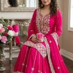 Designer Faux Georgette Embroidered Top Sharara Set with Dupatta (ND)