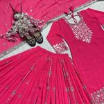 Designer Faux Georgette Embroidered Top Sharara Set with Dupatta (ND)