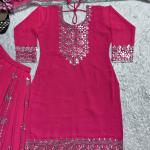 Designer Faux Georgette Embroidered Top Sharara Set with Dupatta (ND)