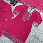 Designer Faux Georgette Embroidered Top Sharara Set with Dupatta (ND)