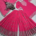 Designer Faux Georgette Embroidered Top Sharara Set with Dupatta (ND)