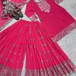 Designer Faux Georgette Embroidered Top Sharara Set with Dupatta (ND)
