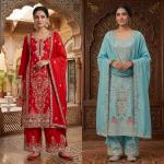 Heavy Chinon Silk Embroidered Kurti Palazzo Set with Dupatta