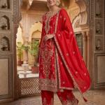 Heavy Chinon Silk Embroidered Kurti Palazzo Set with Dupatta