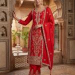 Heavy Chinon Silk Embroidered Kurti Palazzo Set with Dupatta
