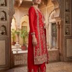 Heavy Chinon Silk Embroidered Kurti Palazzo Set with Dupatta