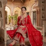 Heavy Chinon Silk Embroidered Kurti Palazzo Set with Dupatta