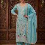 Heavy Chinon Silk Embroidered Kurti Palazzo Set with Dupatta