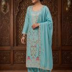 Heavy Chinon Silk Embroidered Kurti Palazzo Set with Dupatta