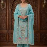 Heavy Chinon Silk Embroidered Kurti Palazzo Set with Dupatta