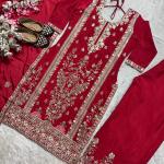 Heavy Chinon Silk Embroidered Kurti Palazzo Set with Dupatta