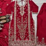 Heavy Chinon Silk Embroidered Kurti Palazzo Set with Dupatta