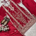 Heavy Chinon Silk Embroidered Kurti Palazzo Set with Dupatta