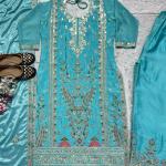 Heavy Chinon Silk Embroidered Kurti Palazzo Set with Dupatta