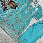 Heavy Chinon Silk Embroidered Kurti Palazzo Set with Dupatta