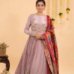 Designer Chinon Embroidered Gown with Kalamkari Dupatta (PC)
