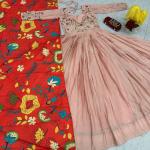 Designer Chinon Embroidered Gown with Kalamkari Dupatta (PC)