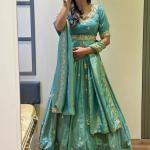 Designer Chinon Silk Embroidered Lehenga Choli Set with Dupatta (PC)