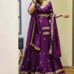 Designer Chinon Silk Embroidered Lehenga Choli Set with Dupatta (PC)
