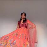 Kalamkari Printed Crepe Gown with Net Dupatta (PC)