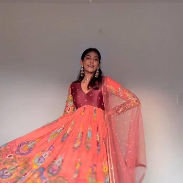 Kalamkari Printed Crepe Gown with Net Dupatta (PC)