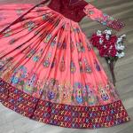 Kalamkari Printed Crepe Gown with Net Dupatta (PC)