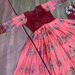 Kalamkari Printed Crepe Gown with Net Dupatta (PC)