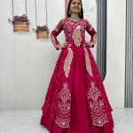 Designer Vichitra Silk Crop Top Lehenga Set with Shrug (PC)