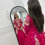 Designer Vichitra Silk Crop Top Lehenga Set with Shrug (PC)