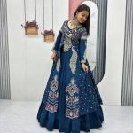 Designer Vichitra Silk Crop Top Lehenga Set with Shrug (PC)