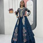 Designer Vichitra Silk Crop Top Lehenga Set with Shrug (PC)