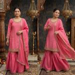 Designer Chinon Silk Moti Work Sharara Set with Dupatta (MD)