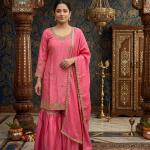 Designer Chinon Silk Moti Work Sharara Set with Dupatta (MD)