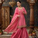 Designer Chinon Silk Moti Work Sharara Set with Dupatta (MD)