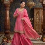 Designer Chinon Silk Moti Work Sharara Set with Dupatta (MD)