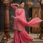 Designer Chinon Silk Moti Work Sharara Set with Dupatta (MD)