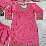 Designer Chinon Silk Moti Work Sharara Set with Dupatta (MD)