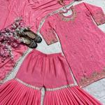 Designer Chinon Silk Moti Work Sharara Set with Dupatta (MD)