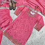 Designer Chinon Silk Moti Work Sharara Set with Dupatta (MD)