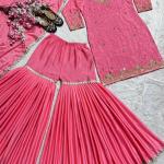Designer Chinon Silk Moti Work Sharara Set with Dupatta (MD)
