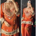Designer Fendy Silk Bustier Sharara Set with Dupatta ( RR)