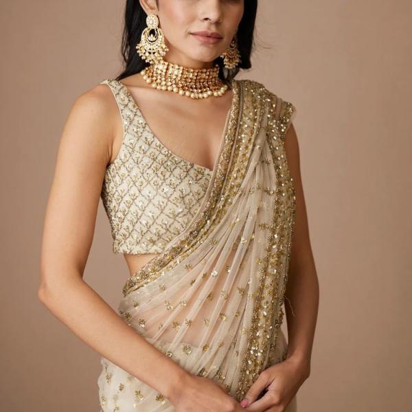 Butterfly Net Embroidered Saree with Blouse (TF)