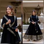 Black Faux Blooming Embroidered Gown with Dupatta (RR)